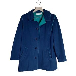 Vintage 1970s Kashmiracle Dark Blue Teal Jacket Lightweight Car Coat Size 10 70s